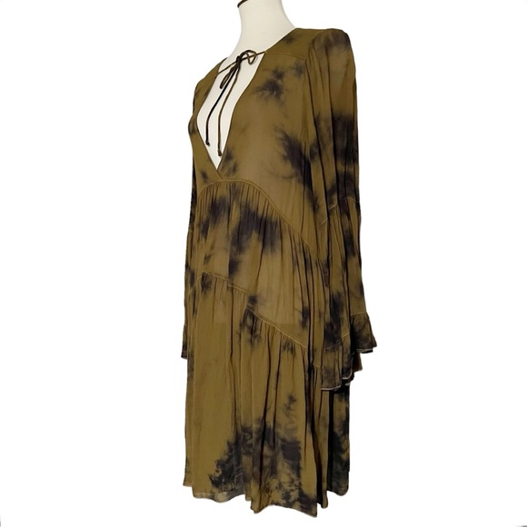 Young Fabulous And Broke Sheer Green & Black Tie Dye Mini Tunic Dress No Slip - Picture 6 of 9